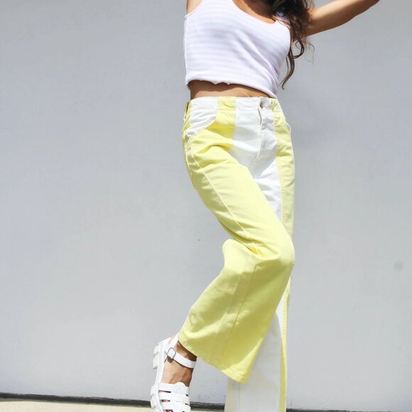 BDG Urban Outfitters | Yellow White High & Wide Leg Color block 26 - Picture 3 of 16